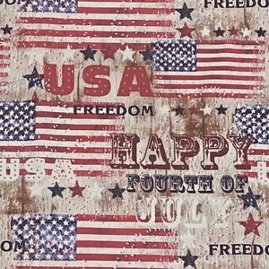 3.67 YD Patriotic Fabric Red White Blue Happy Fourth July Freedom Cotton Flag